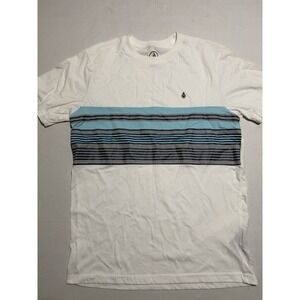 Volcom Skateboard Sk8 Tee White with Blue stripes Medium T-Shirt #467‎